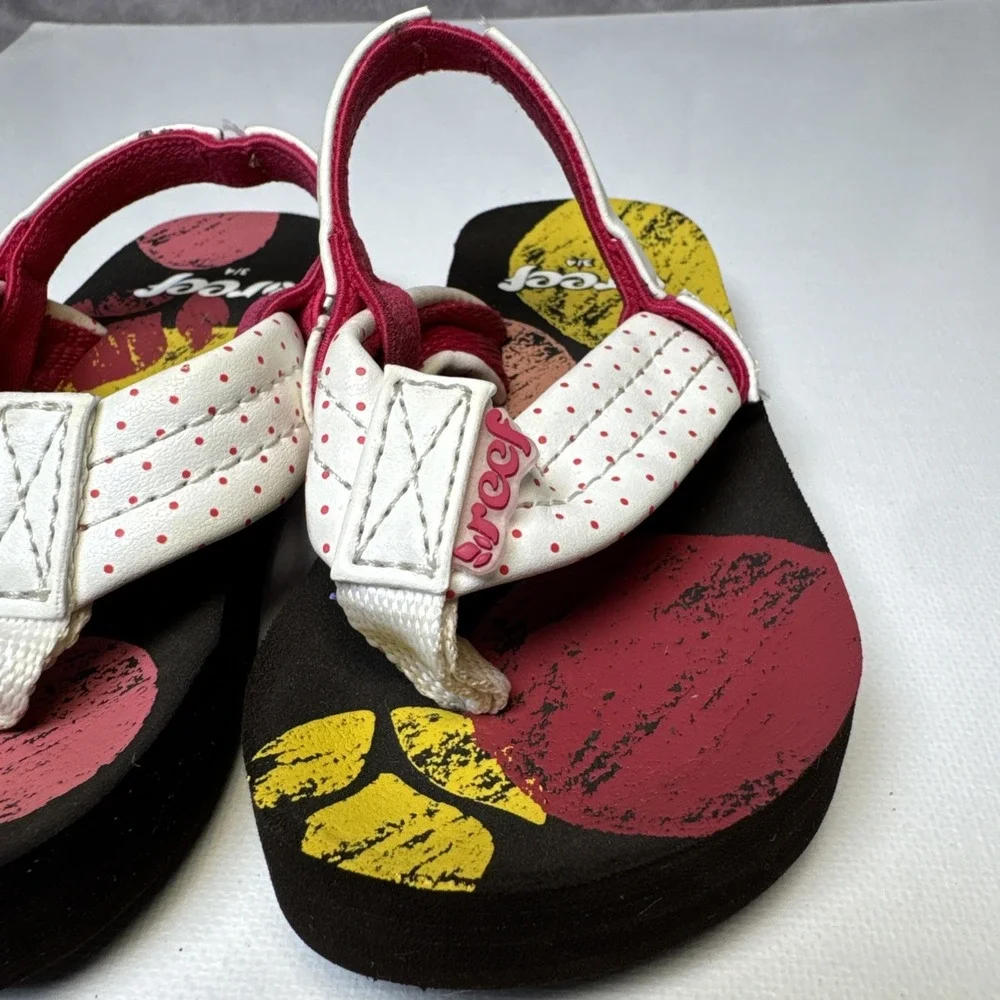 REEF Little Ahi Toddler Sandals Flip Flops Size‎ 3/4 White Pink & Yellow Brown